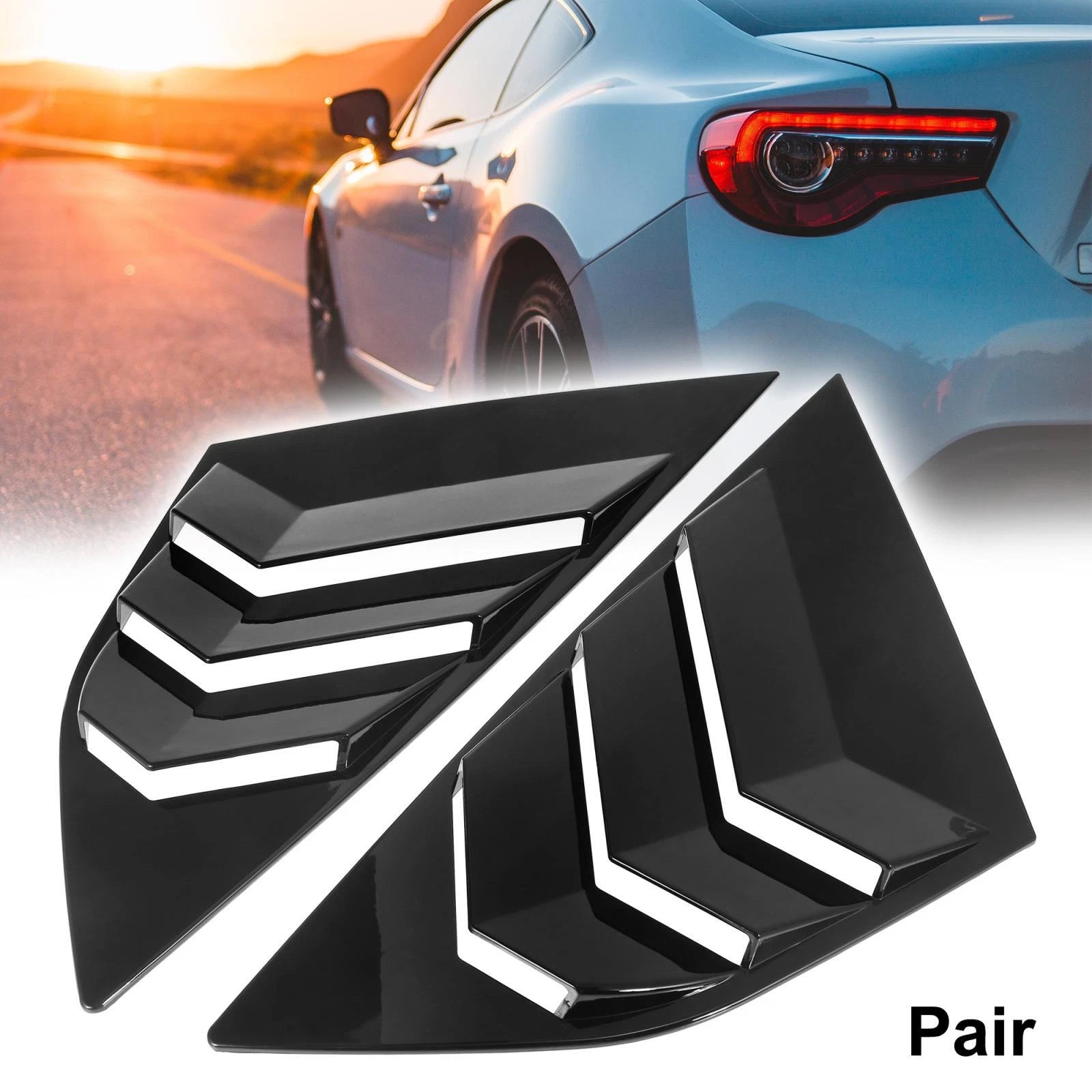 Pair Rear Side Window Louvers Cover for Ford Focus (2012–2018) Gloss Black