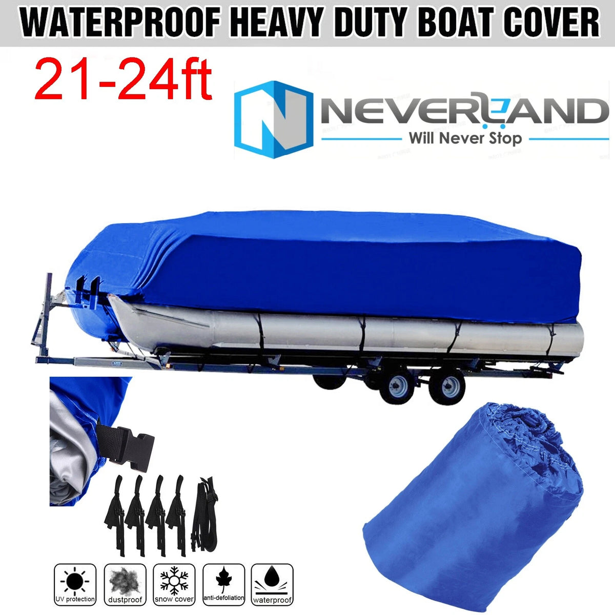 Pontoon Boat Cover for Neverland Runabout (21-24ft) Waterproof UV 210D
