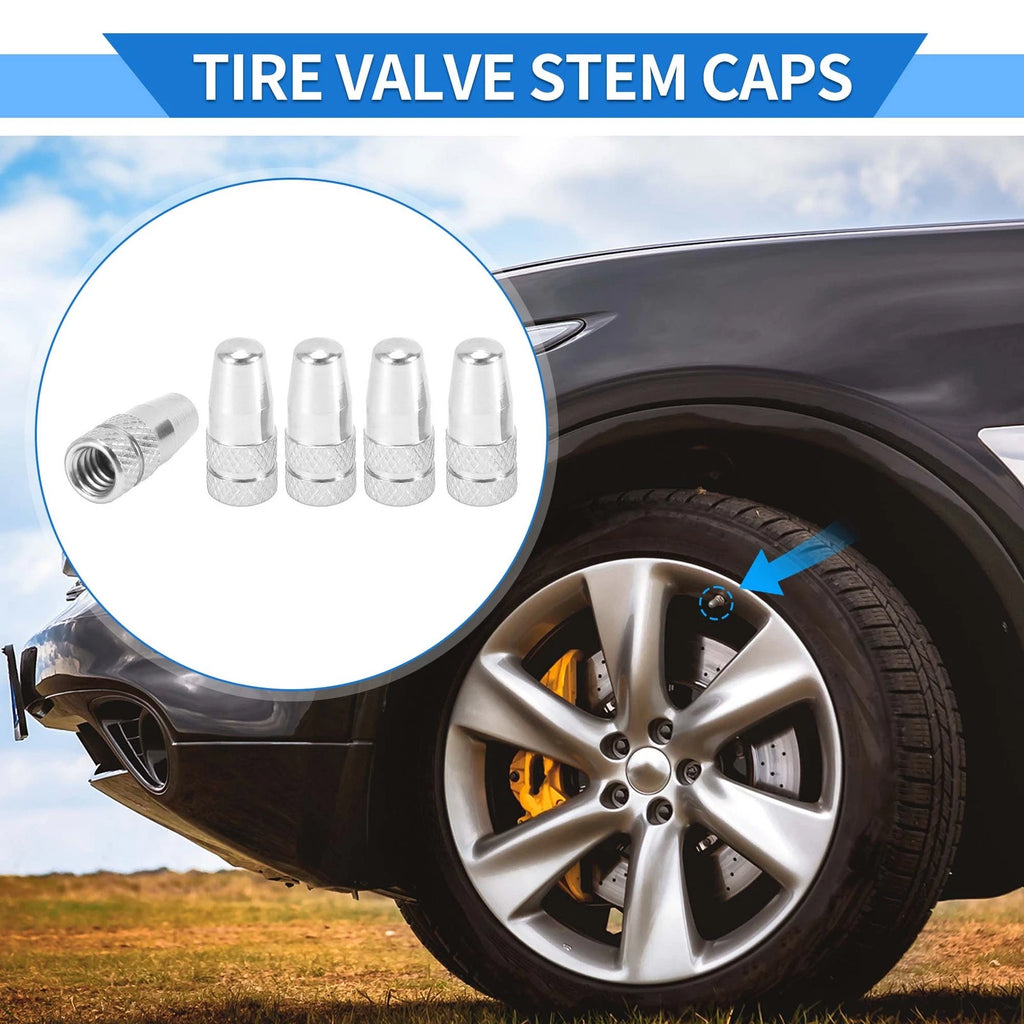 Tire Valve Stem Caps Replacement for Car SUV Bike RV 5 Pack (Silver)