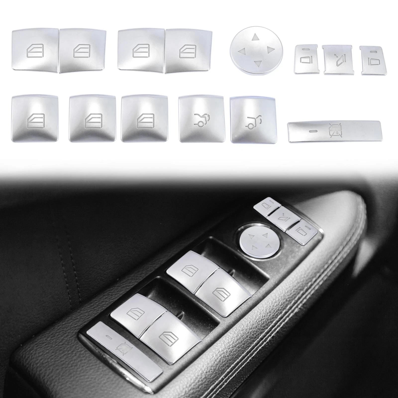 Door Armrest Window Switch Button Cover Set for Mercedes-Benz C200 C250 (2010–2014)