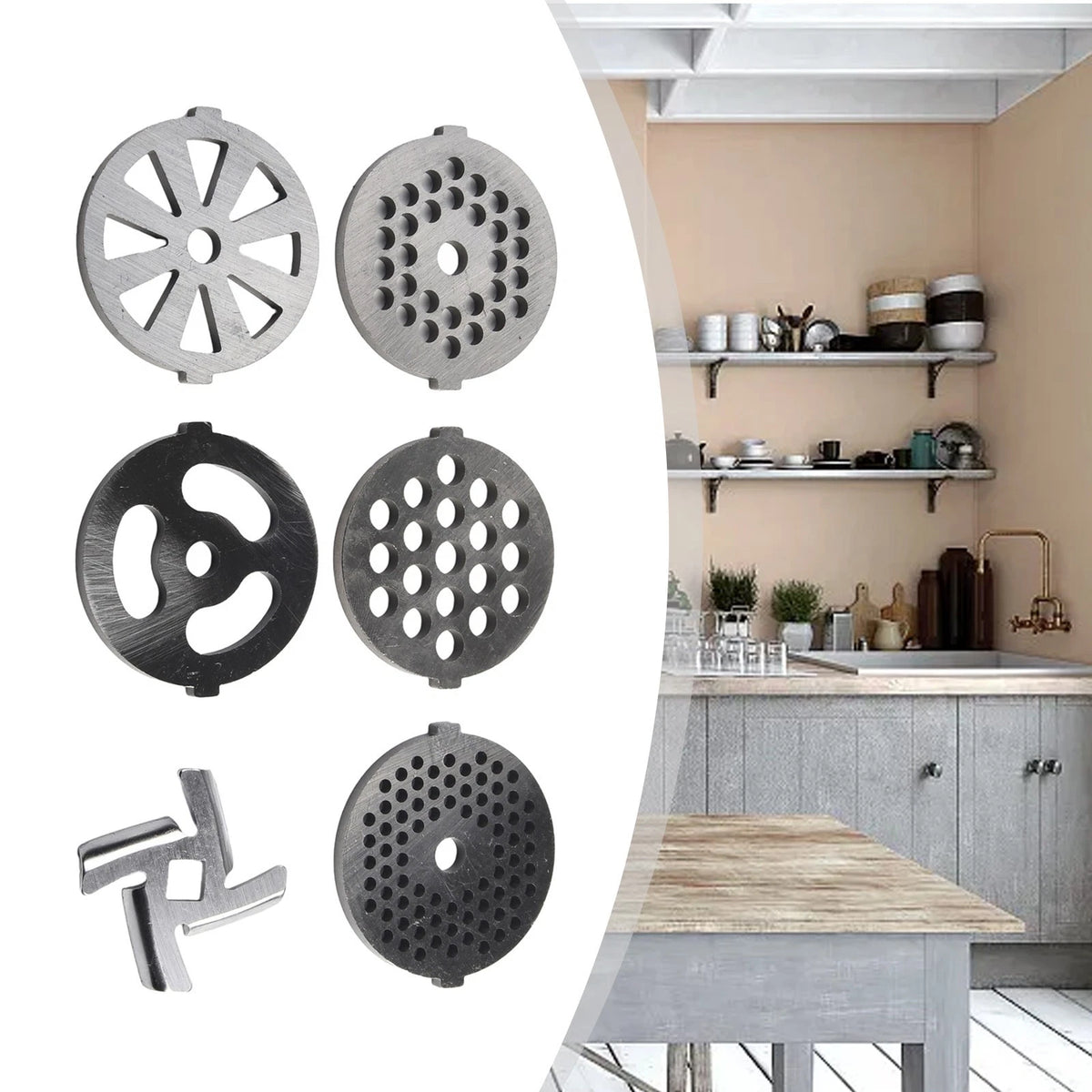 6X Stainless Steel Meat Grinder Plates & Blades Accessories