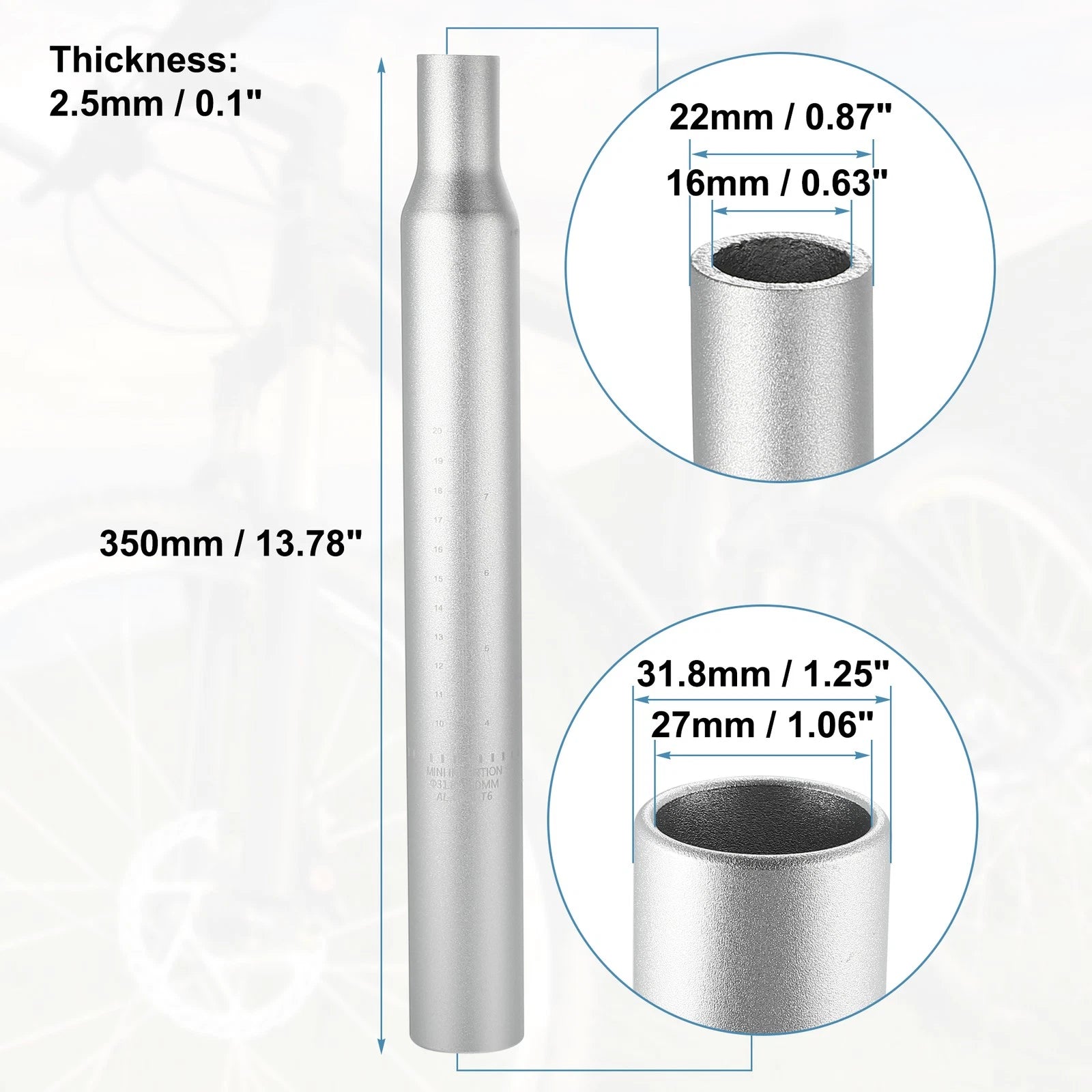 Aluminum Alloy Seat Post with Scale Mark for Bicycle 31.8 x 350mm (Silver)