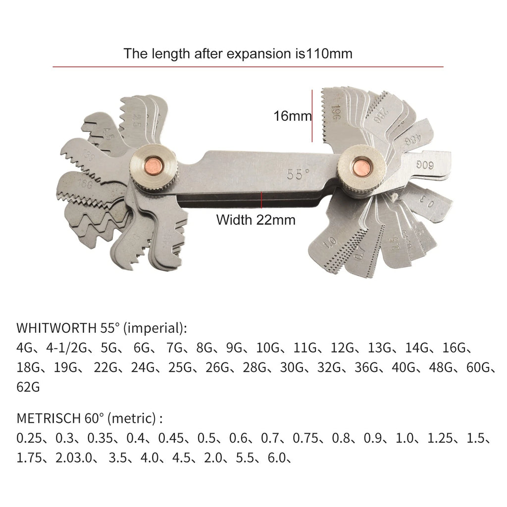 Stainless Steel Thread Gauge for Mechanics (52 Sheets)
