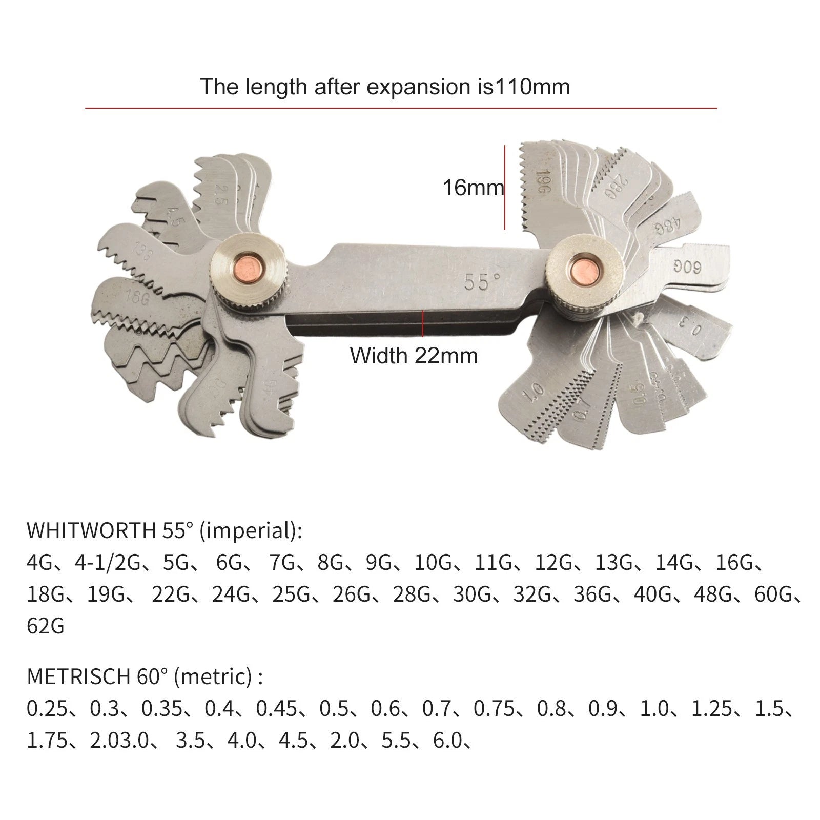 Stainless Steel Thread Gauge for Mechanics (52 Sheets)