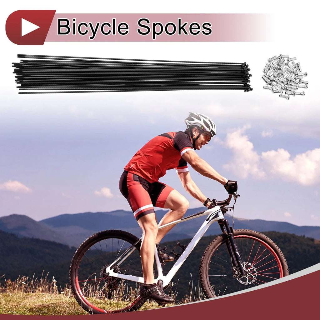 Bicycle Spokes Set 297mm Carbon Steel Black for 14G Wheel (38 Pack)