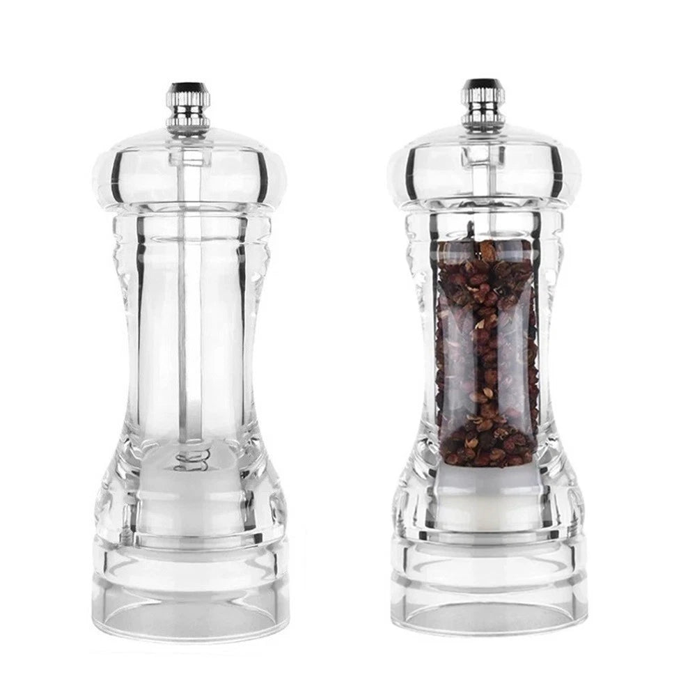 2X Clear Acrylic Pepper Grinder and Salt Shaker for Home Restaurant
