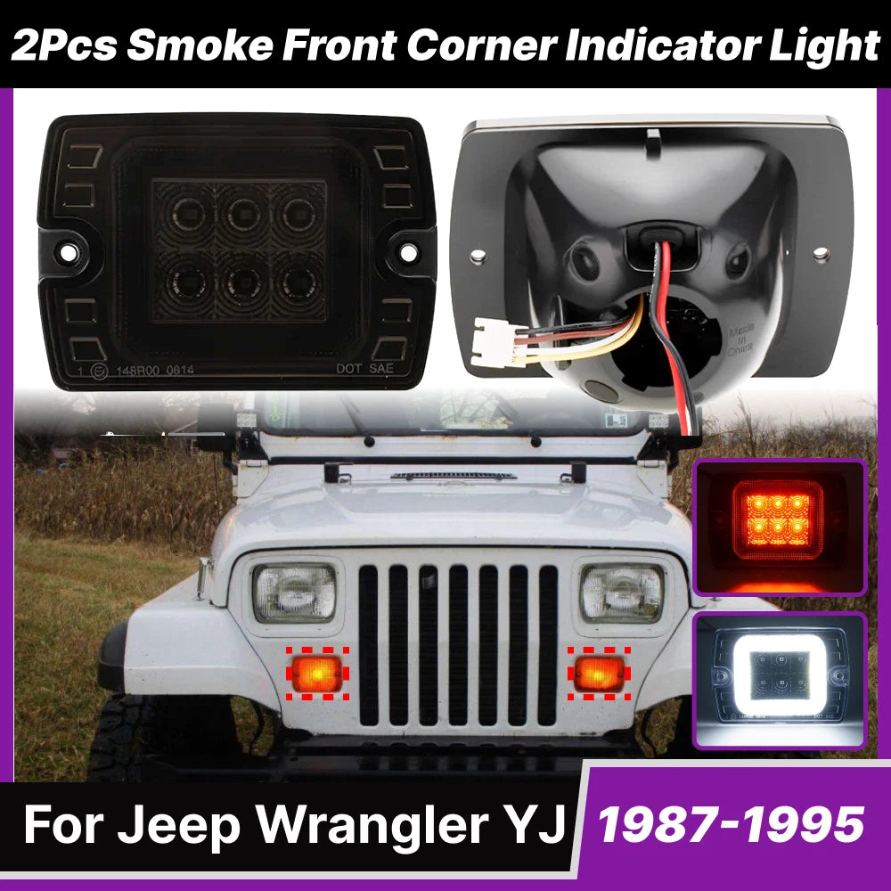 Smoke Front Corner Turn Signal DRL Parking Light for Jeep Wrangler YJ (1987–1995)