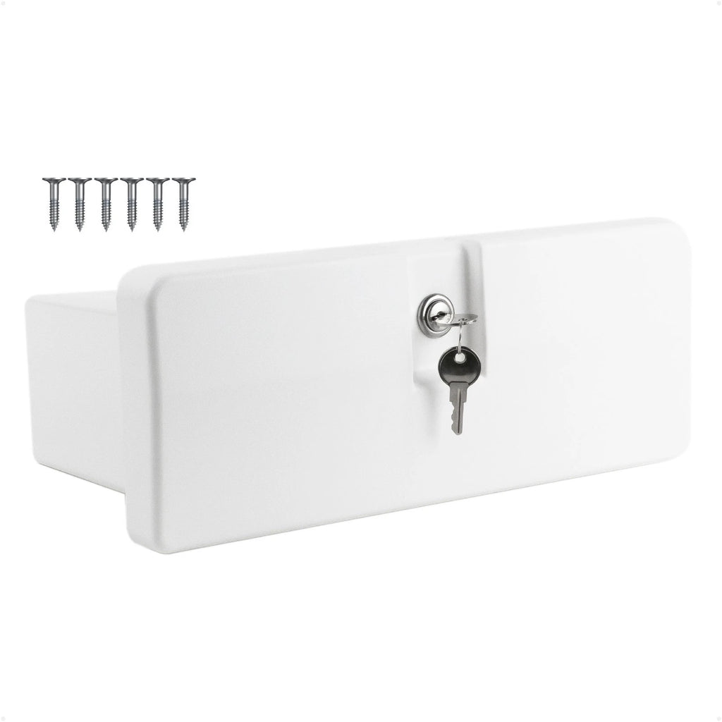 Lockable Boat Glove Box with 2 Keys, UV-Resistant White Plastic
