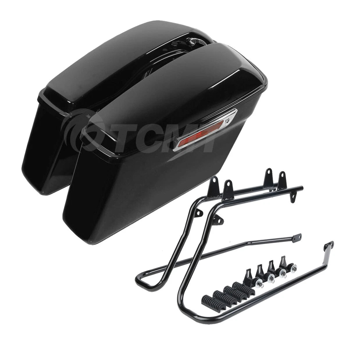 Saddle Bags & Black Conversion Bracket for Harley Softail FLST Fatboy