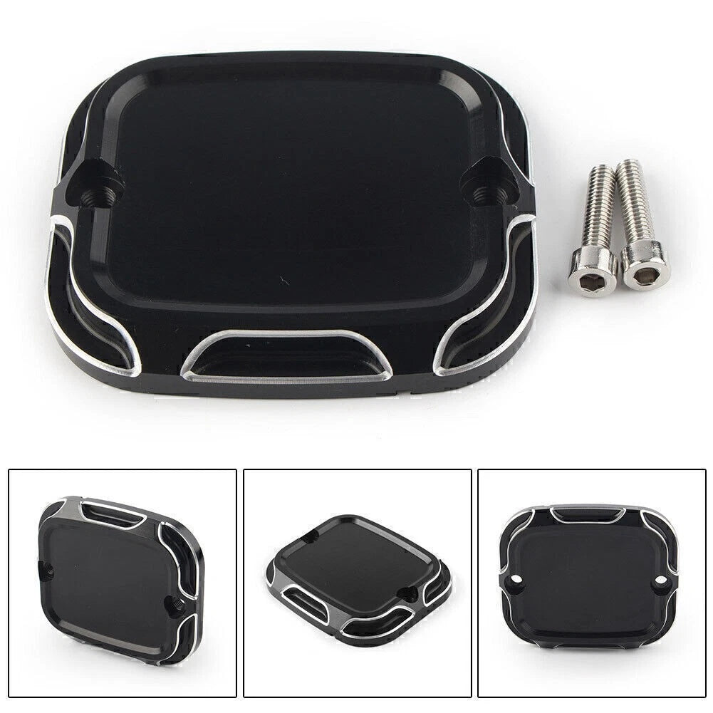 Black CNC Cut Front Brake Reservoir Master Cylinder Cover for Harley Softail