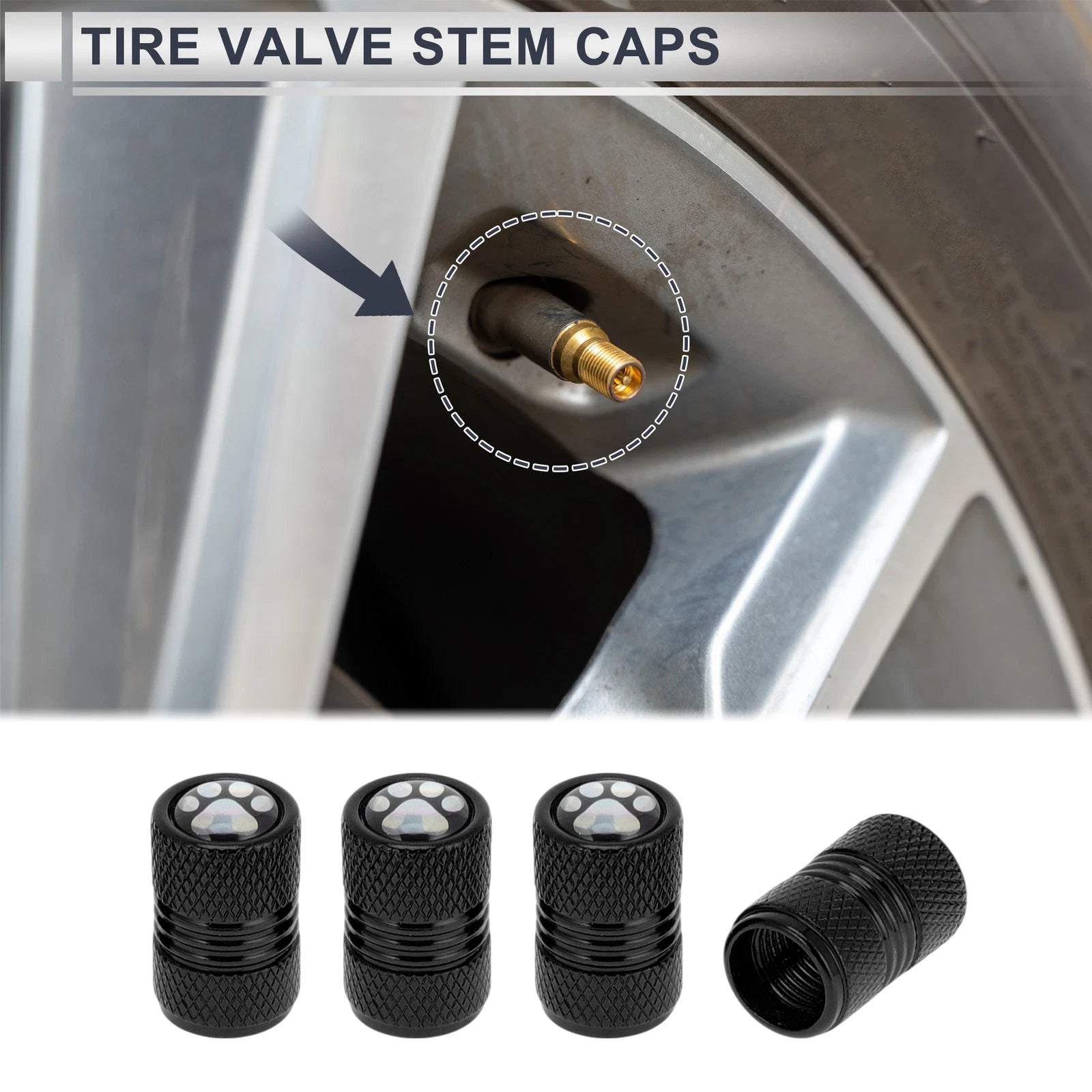 Tire Valve Stem Caps Replacement for Bicycle Motorbike 4 Pcs (Black)