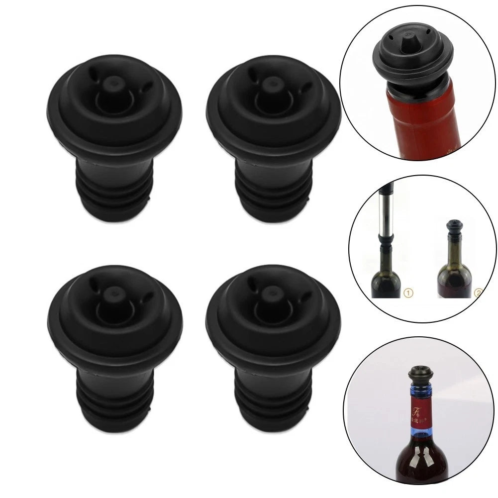Set of 4 Reusable Vacuum Wine Bottle Stoppers for Easy Removal