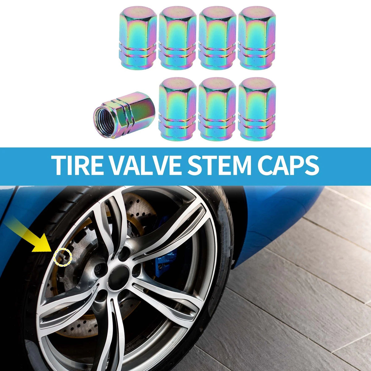 Tire Valve Stem Caps 9x16mm Replacement Set for Car Truck SUV Bike (8 Pack)
