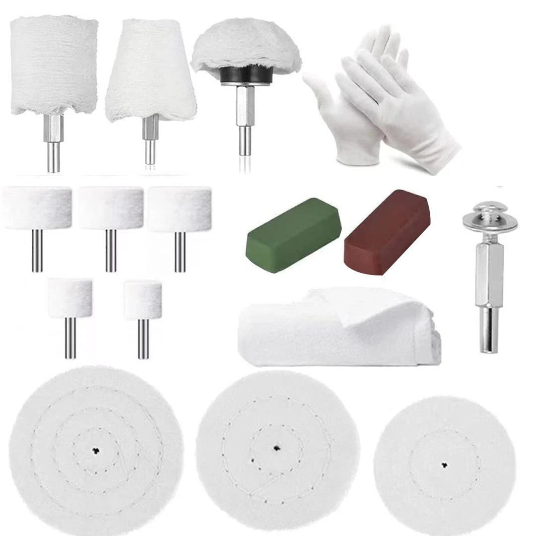 16 Piece Buffing Kit for Rotary Tools (Metal Polishing, Auto Detailing)