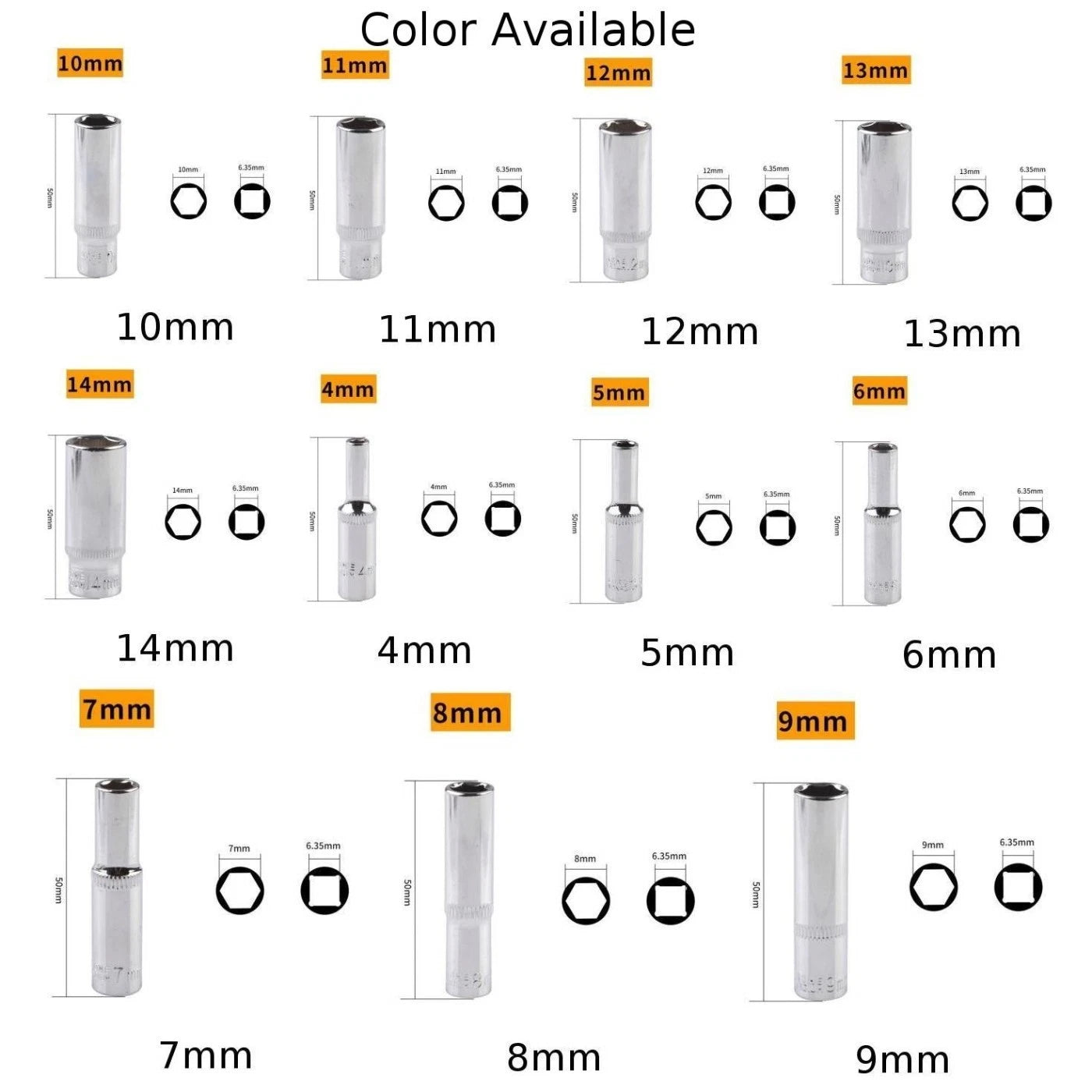 1PC 4-14mm Deep Socket Adapter for 1/4 Inch Hex Socket Wrench