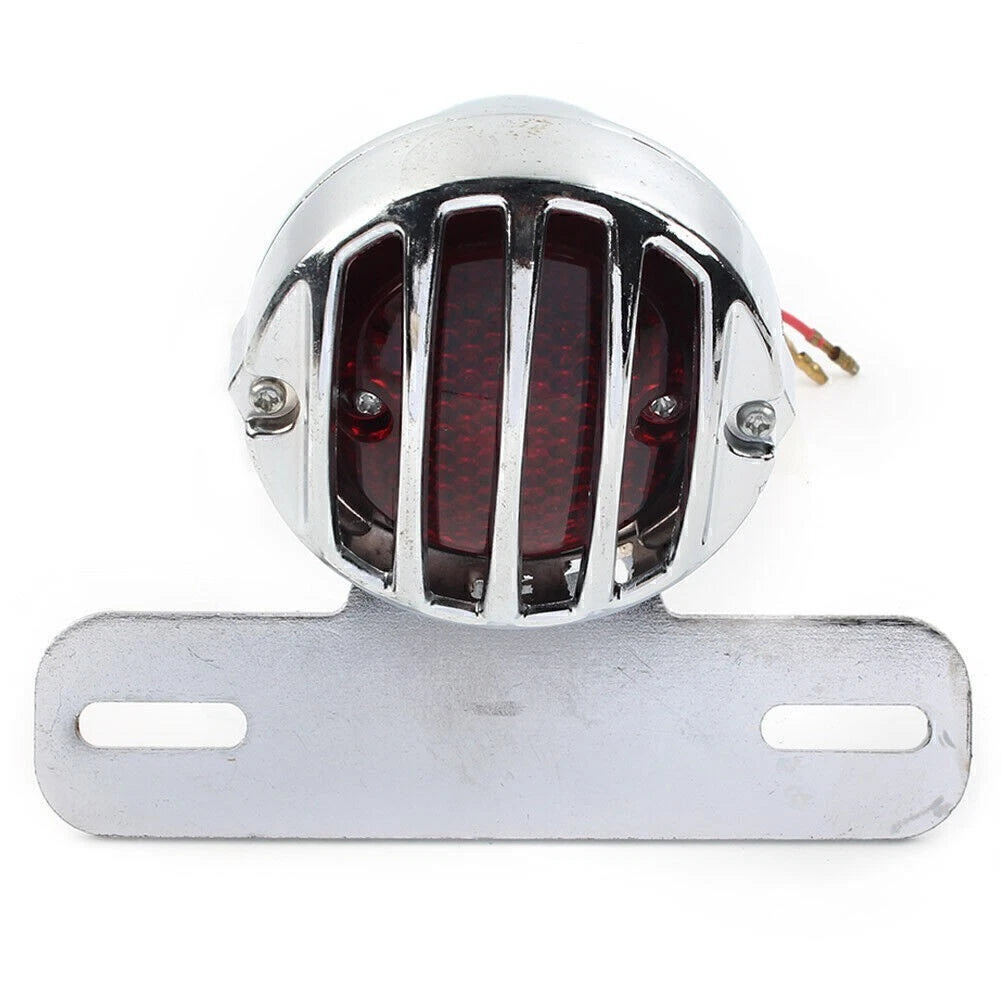 Chrome Grill Side Mount Tail Light License Plate Bracket for Cafe Racer Bobber