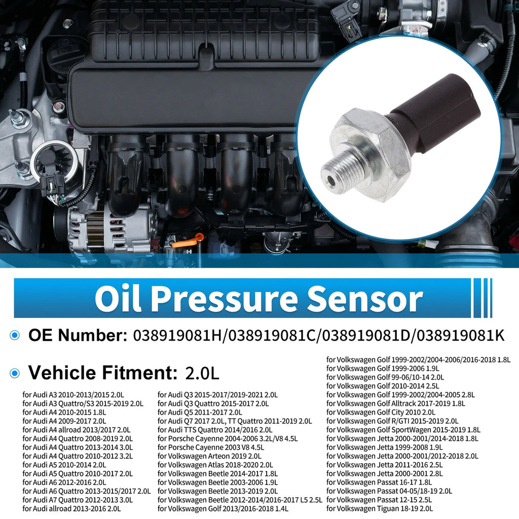 Engine Oil Pressure Sensor No.038919081H/038919081C for Audi A3 2.0L (2010–2013, 2015)