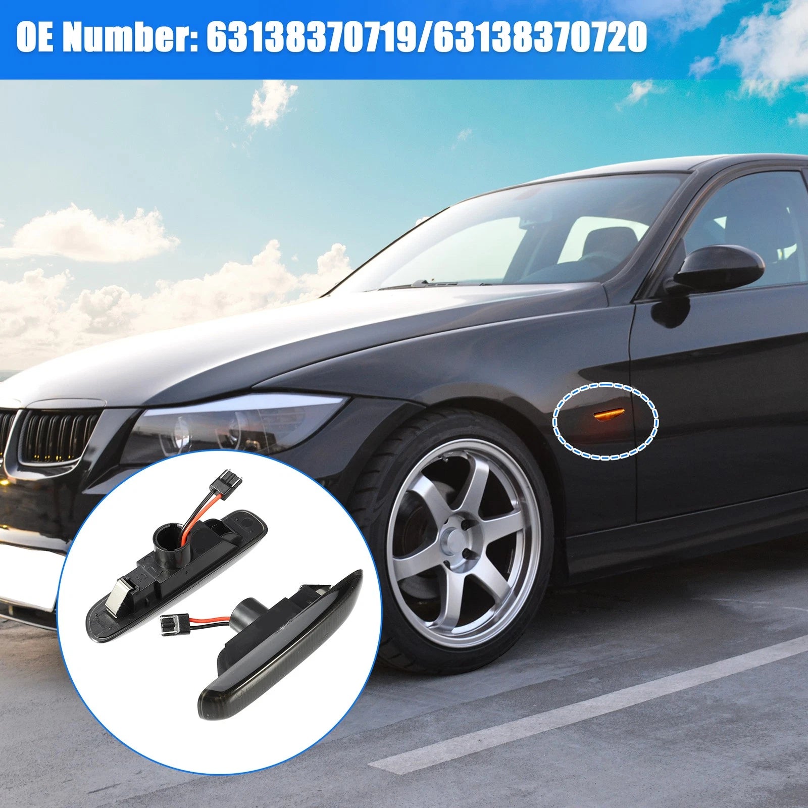 Pair Smoked LED Side Marker Light Replacement for BMW E46 (1999–2006)