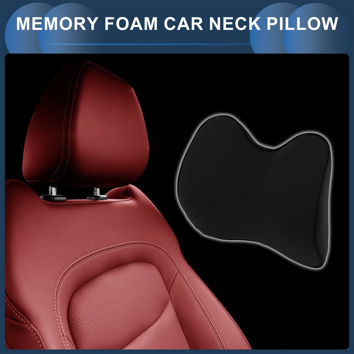 Memory Foam Neck Pillow for Universal Car Seat (1 Pc) - Black