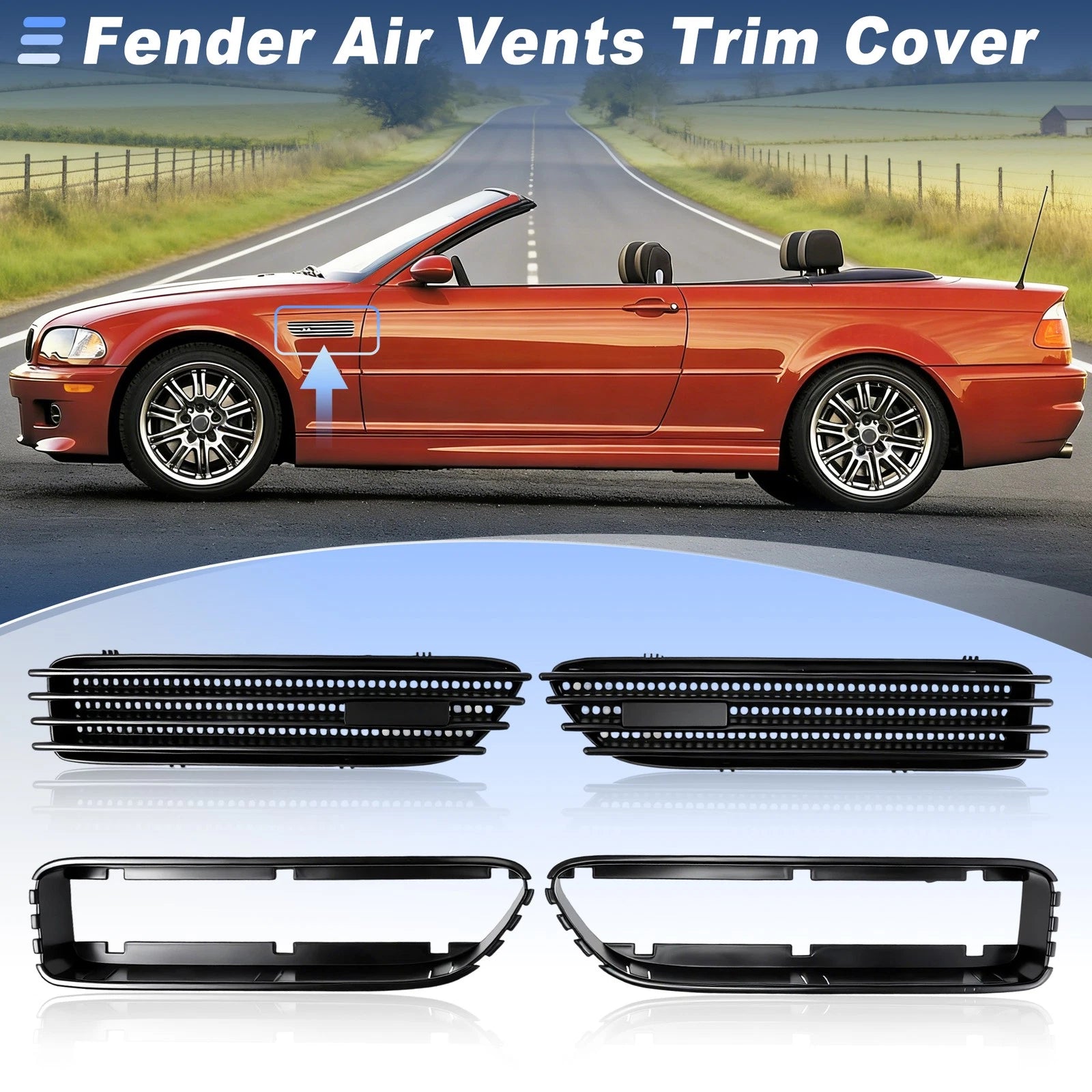 Side Fender Air Vent Trim Cover Matte Black for BMW E46 M3 (2001–2006)