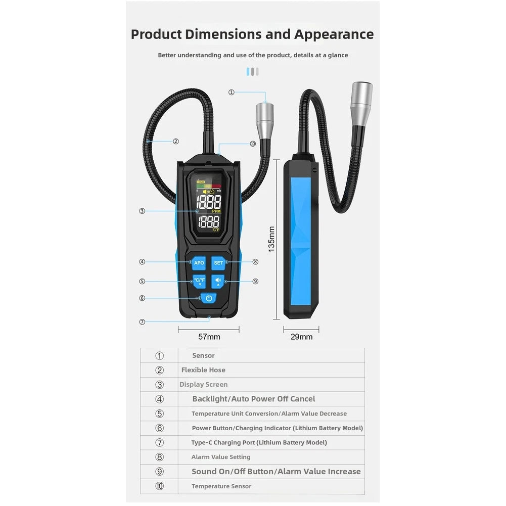 HD02 Portable Leak Detector for Automotive (1000 PPM Measuring Range)