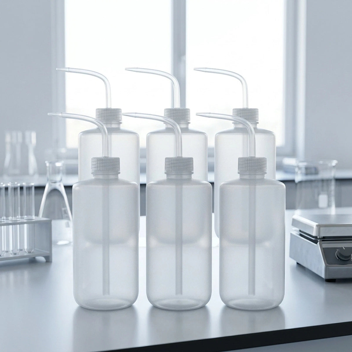6X 500ml Plastic Safety Wash Bottles for Lab Use (Squeeze, LDPE)