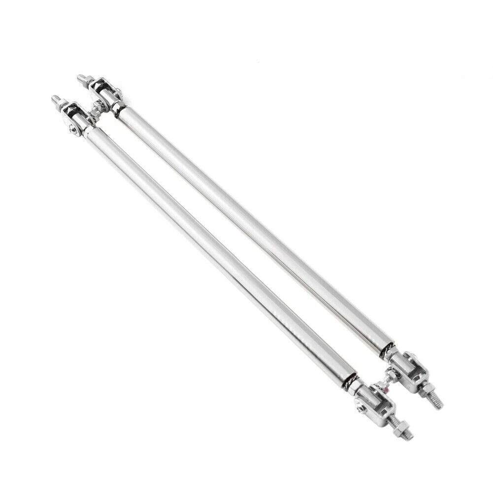 Adjustable Front Bumper Lip Splitter Strut Rod Tie Support Bar Universal Silver