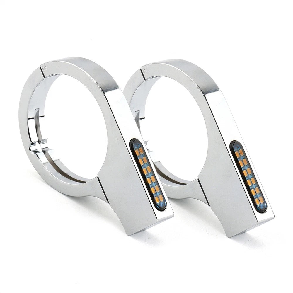 2X LED Motorcycle Turn Signal Lights for Front Fork (47-50mm)