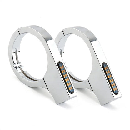 2X LED Motorcycle Turn Signal Lights for Front Fork (47-50mm)