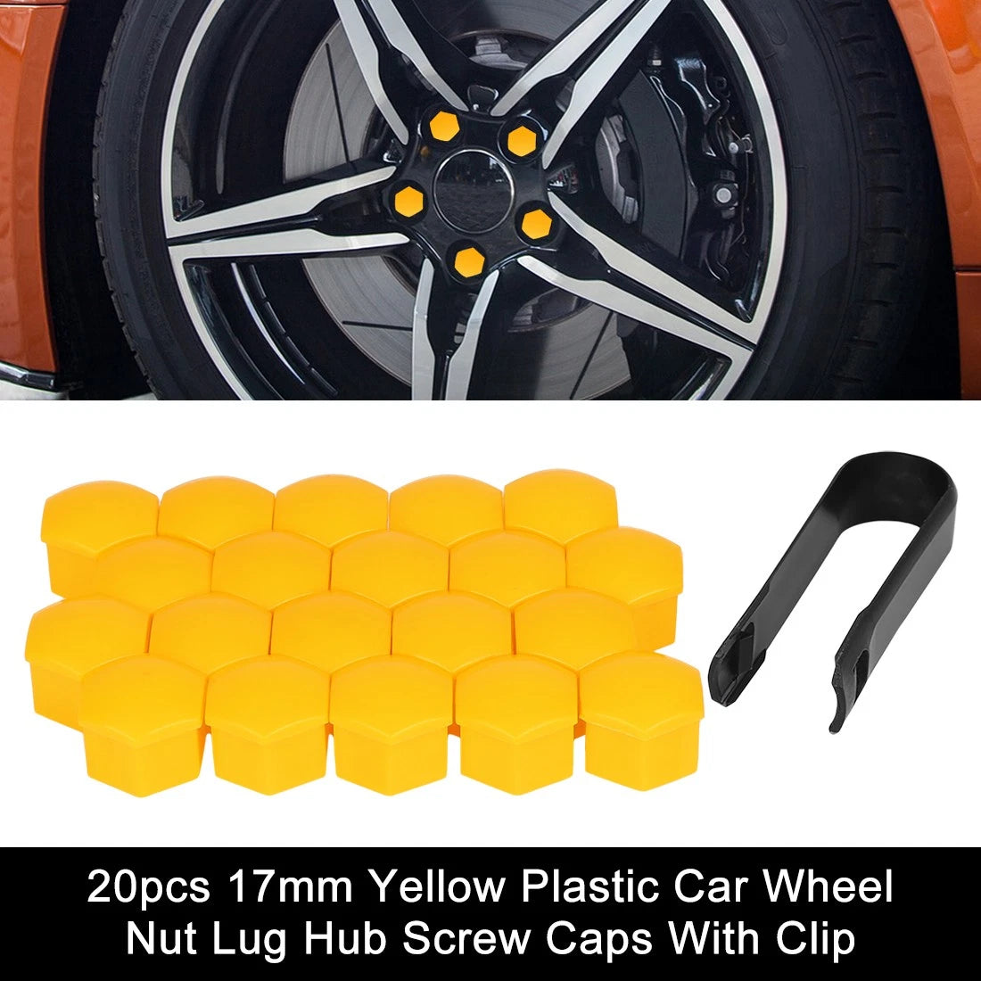 20pcs 17mm Yellow Plastic Wheel Nut Covers for Universal Vehicles
