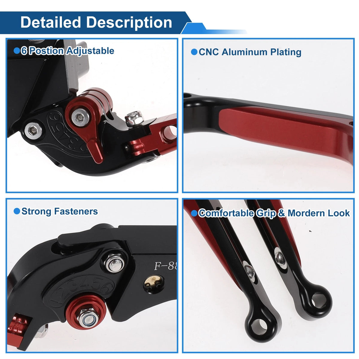 Adjustable Brake Clutch Levers for Kawasaki Z1000SX (2017–2020) Black Red