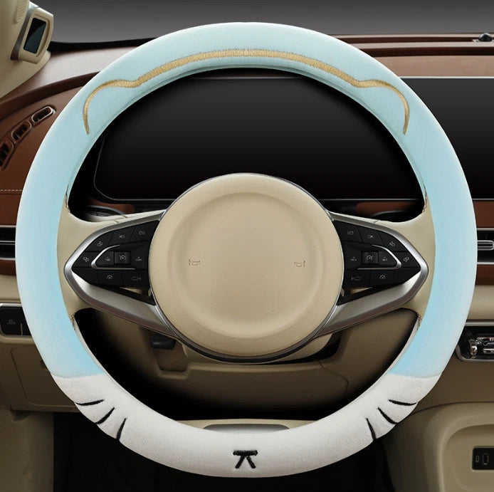 Cute Cat Ear Plush Steering Wheel Cover for Standard For 38cm Steering Wheel