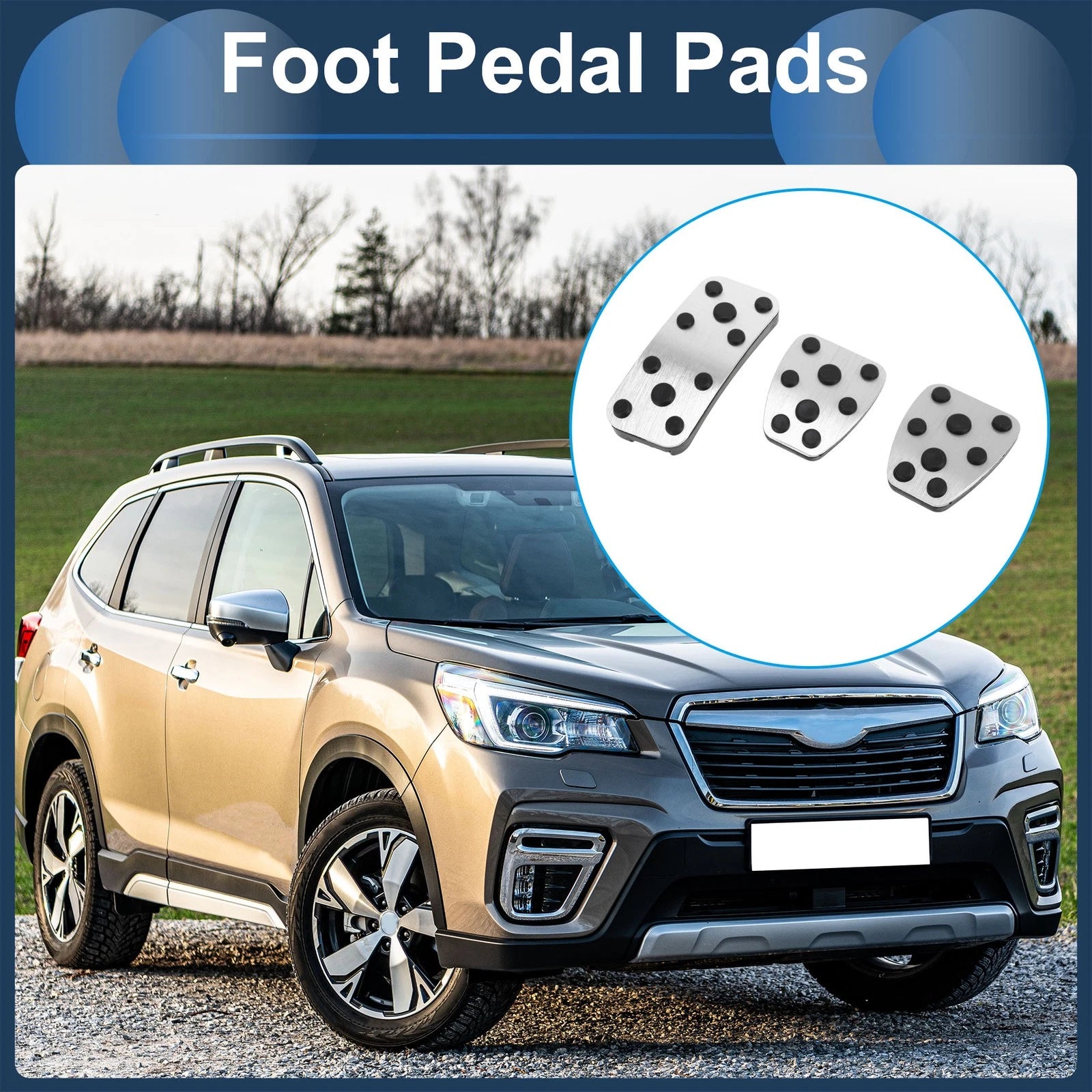 3 Pc Foot Accelerator Pedal Covers for Subaru Forester (2006–2018) Silver
