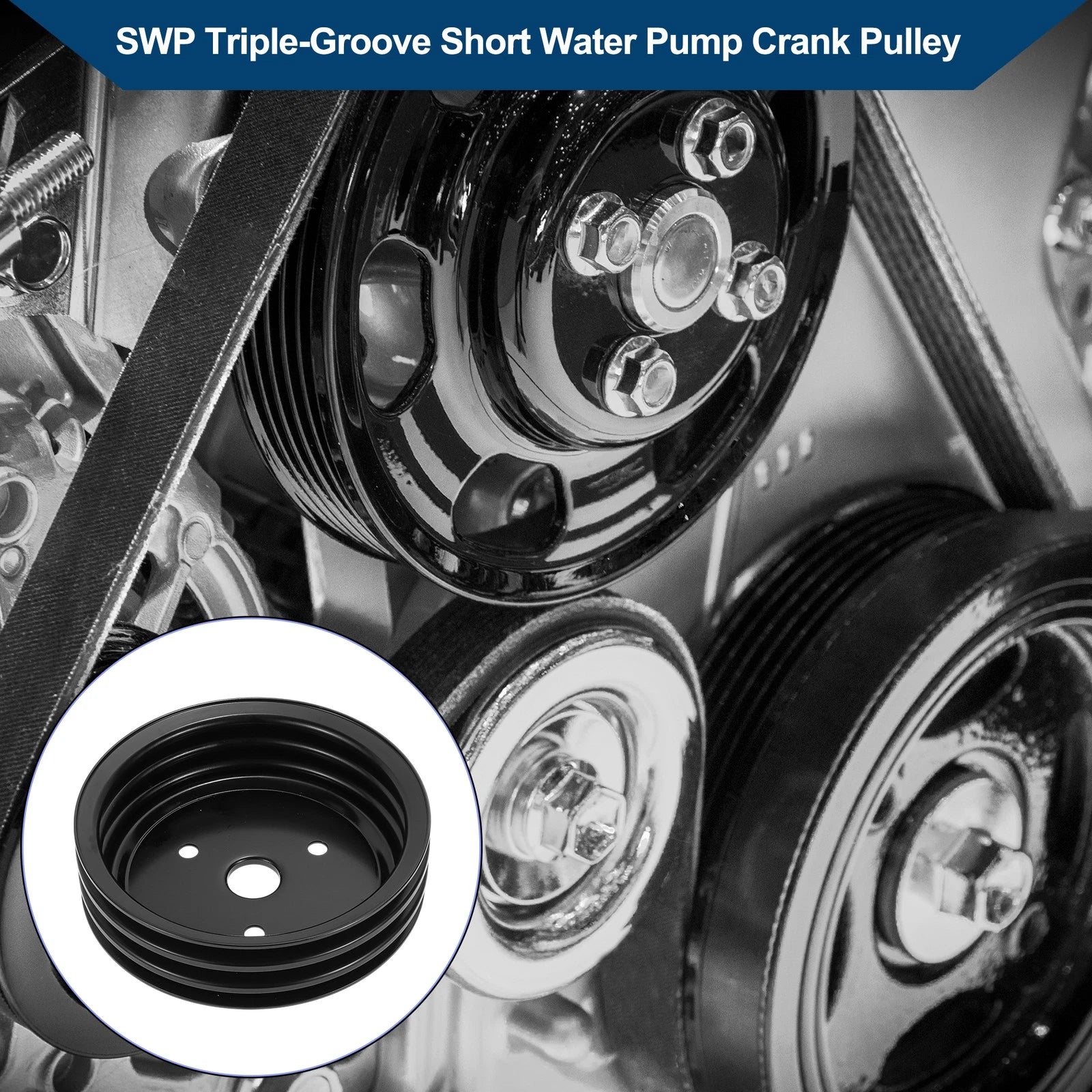 Short Water Pump Crank Pulley Replacement for Chevy SBC Small Block (262)