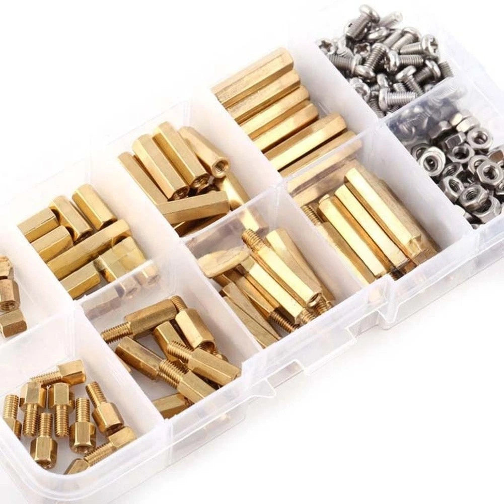 200pcs Brass Hex Standoffs 2.5mm Thread with Stainless Screws and Nuts