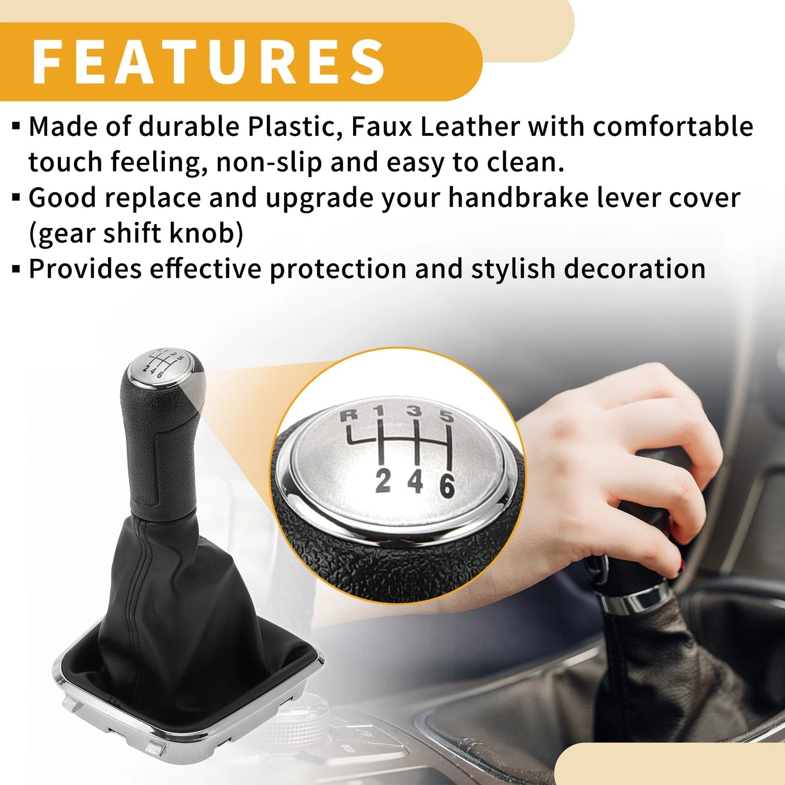 6 Speed Gear Shift Knob with Cover for Volkswagen Polo (2014–2017)