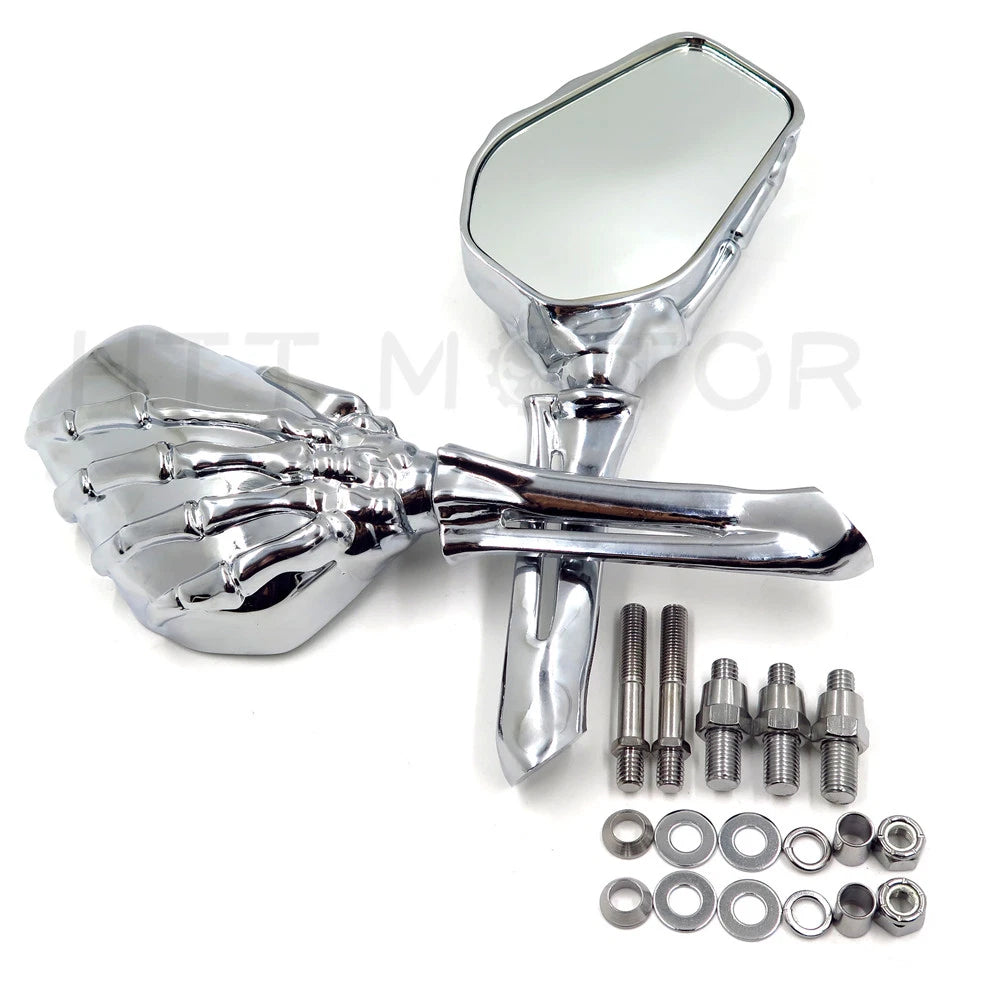 Chrome Skull Skeleton Hand Side Rearview Mirrors for Harley Davidson