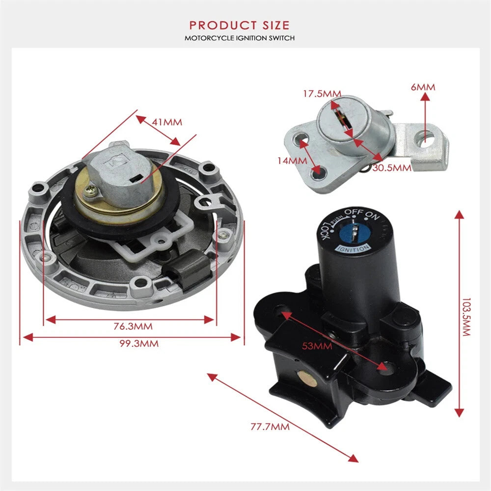 Ignition Switch Lock Key Fuel Gas Cap Kit for Kawasaki Ninja 250R (2008–2012)