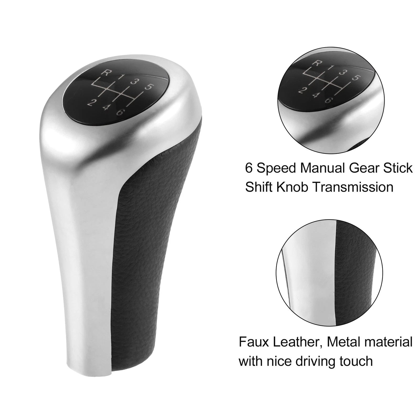 6 Speed Manual Shift Knob Head Replacement for BMW Black Faux Leather (2012–2018)