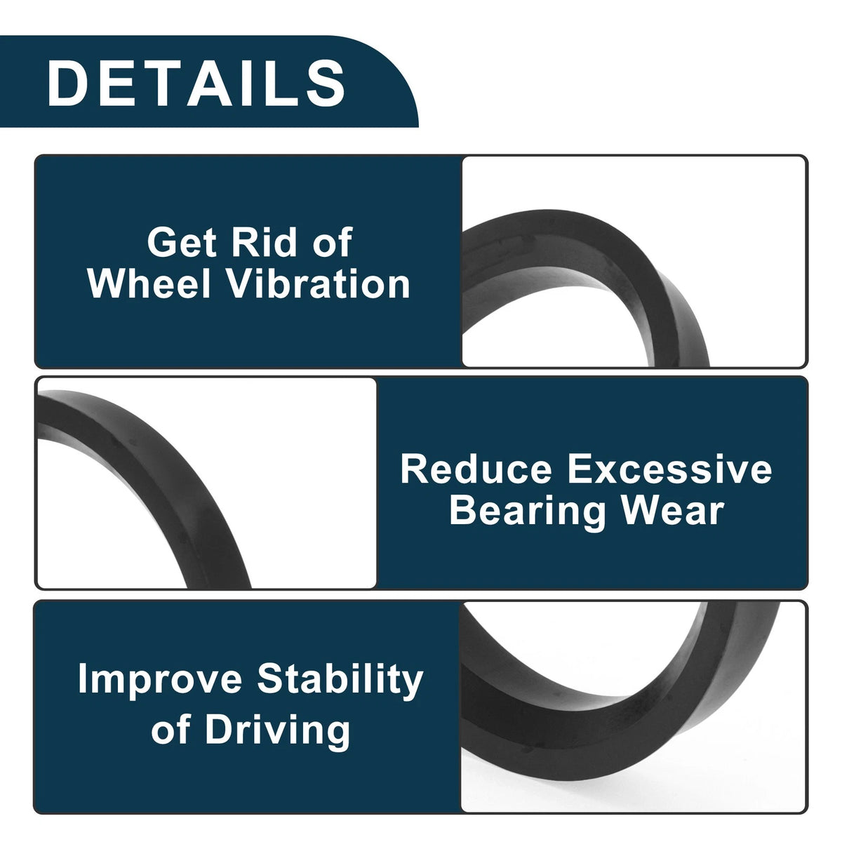 Set of 4 Wheel Hub Centric Rings for Car (OD 68.1mm ID 56.6mm) Black Polycarbonate