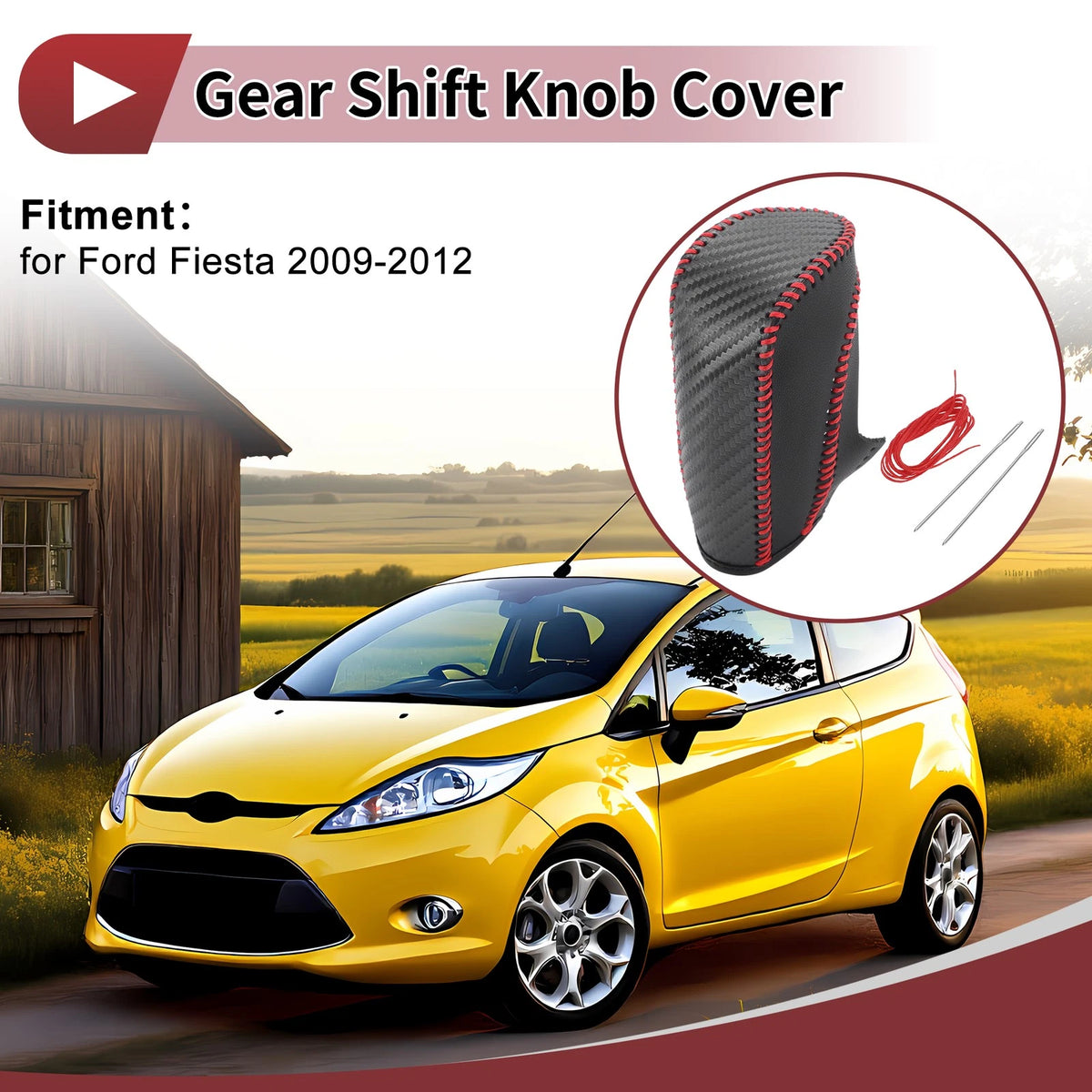 1 Pc Gear Shift Knob Cover for Ford Fiesta (2009–2012) Black Red