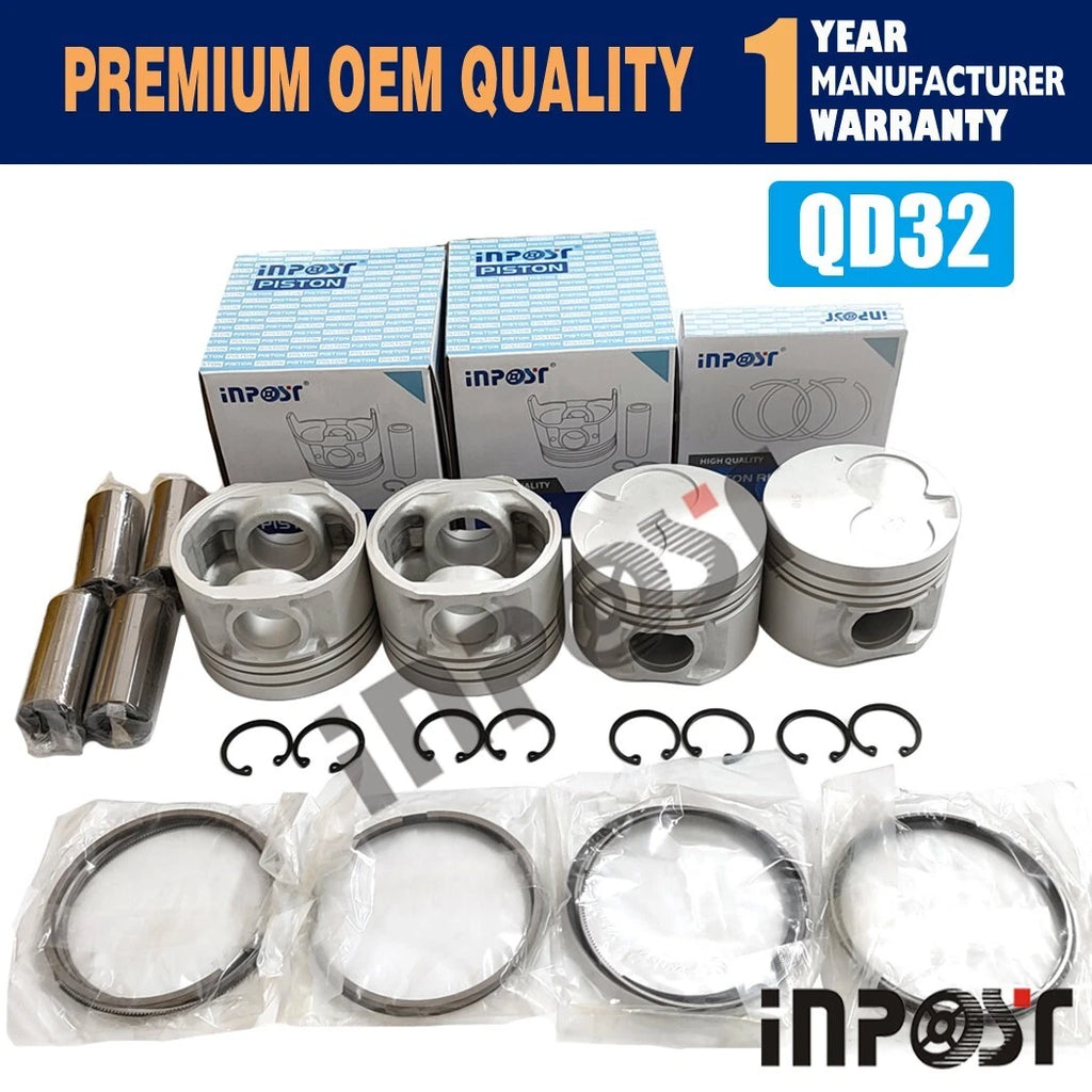 Set of 4 Piston Ring Set for Nissan QD32 Engine (STD Size)