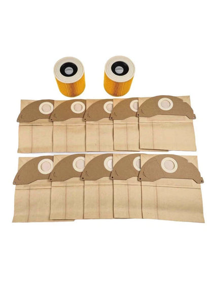 10 Pack Replacement Bags & 2 Filters for Karcher Units