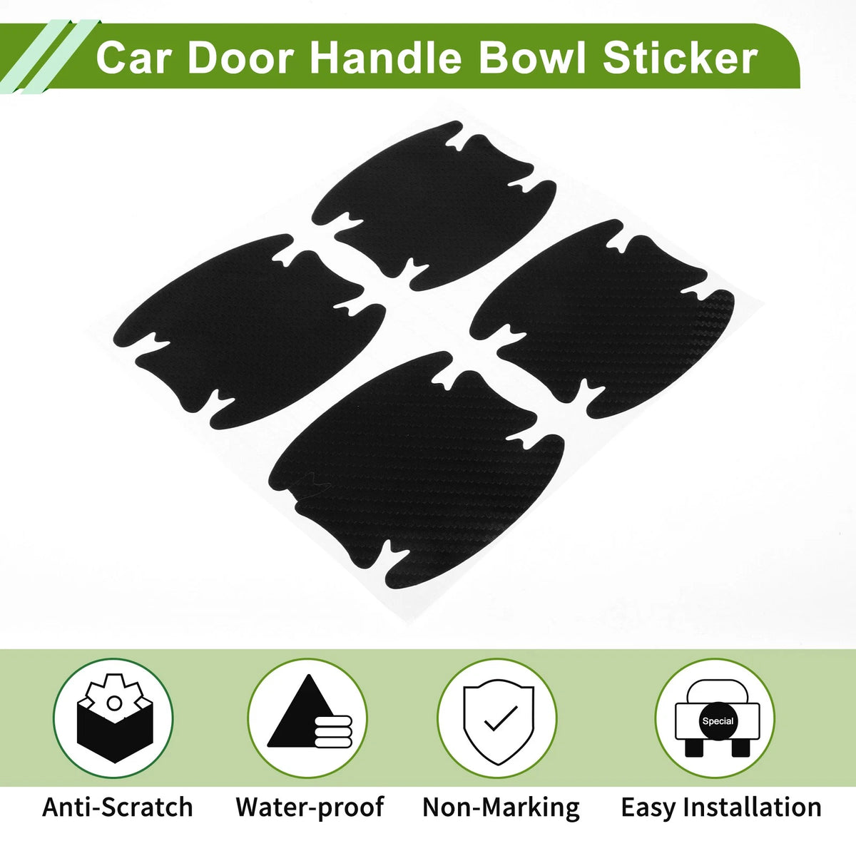 Car Door Handle Bowl Sticker for Universal Vehicles (92x98mm) - Black