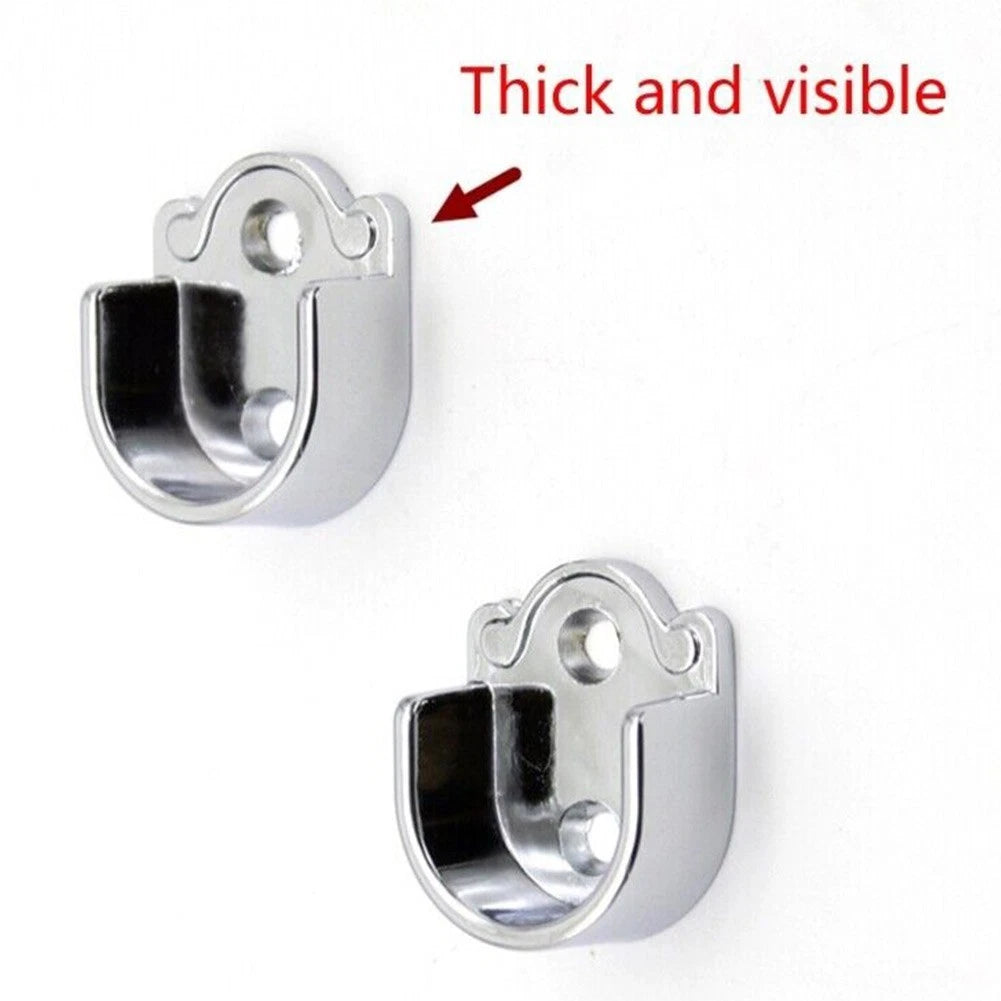 Clothes Tube Support Rod Socket for Wall Mount (Silver Round End)
