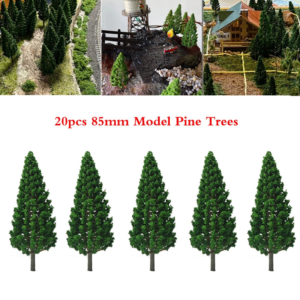 20pc Model Pine Trees for HO OO Scale Sand Table Train Railroad (85mm)