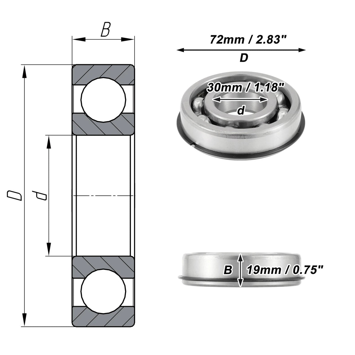 6306NR Deep Groove Ball Bearing for Scooter Skateboard Wheel (30x72x19mm)