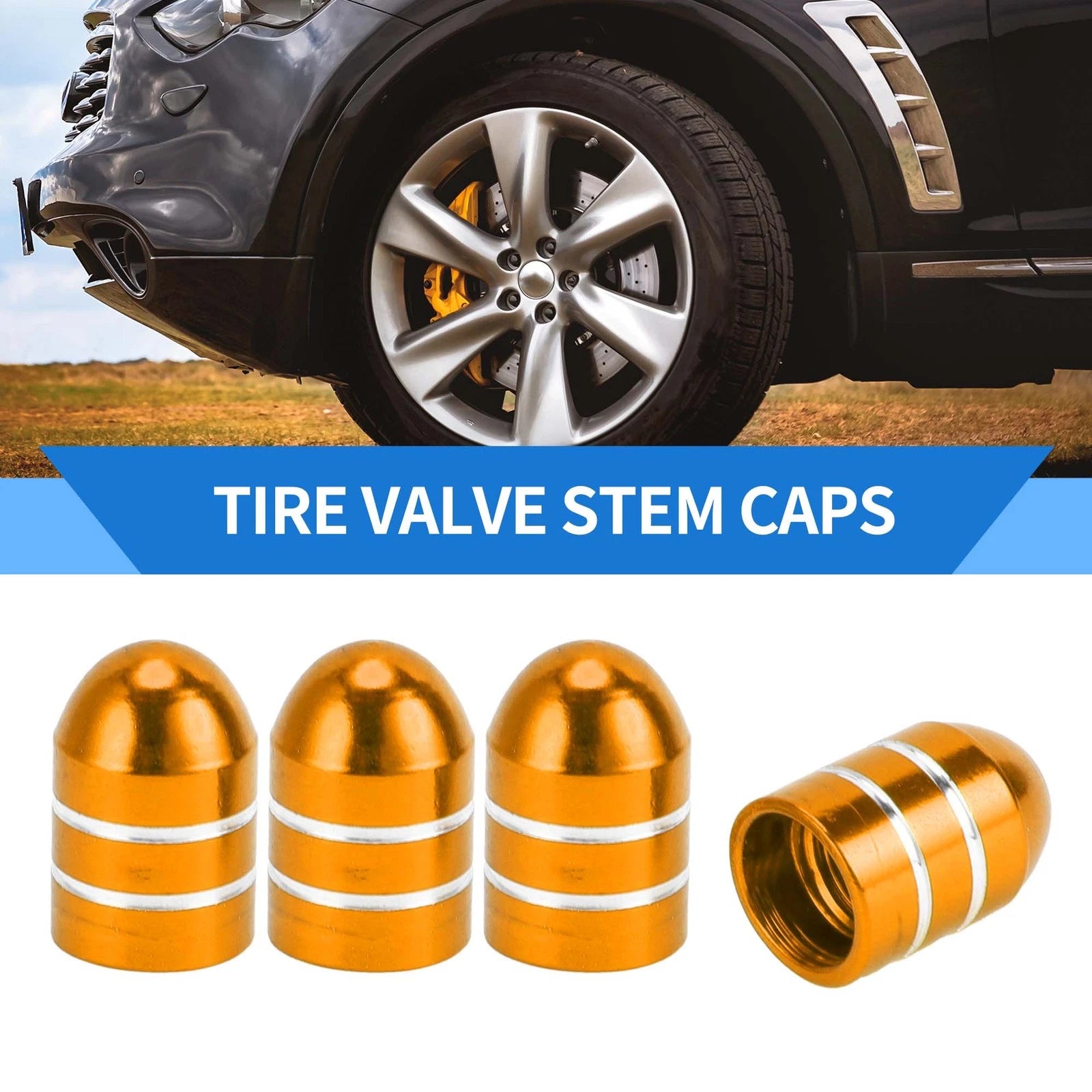 Tire Valve Stem Caps Replacement for SUV Bike RV 4 Pcs (Gold Tone)