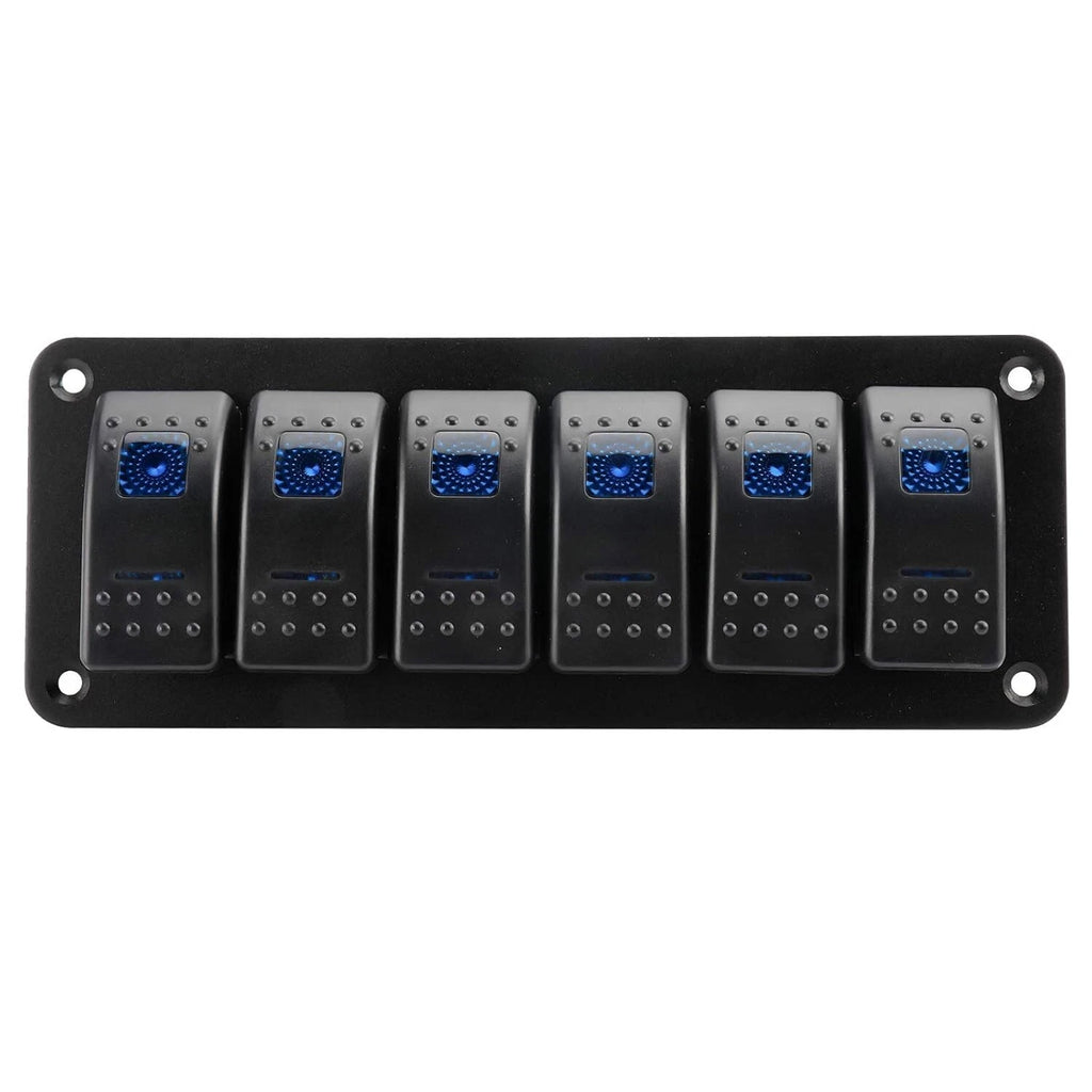 6 Gang Rocker Switch Panel for RV Car Boat Marine (12V/24V) - Blue LED