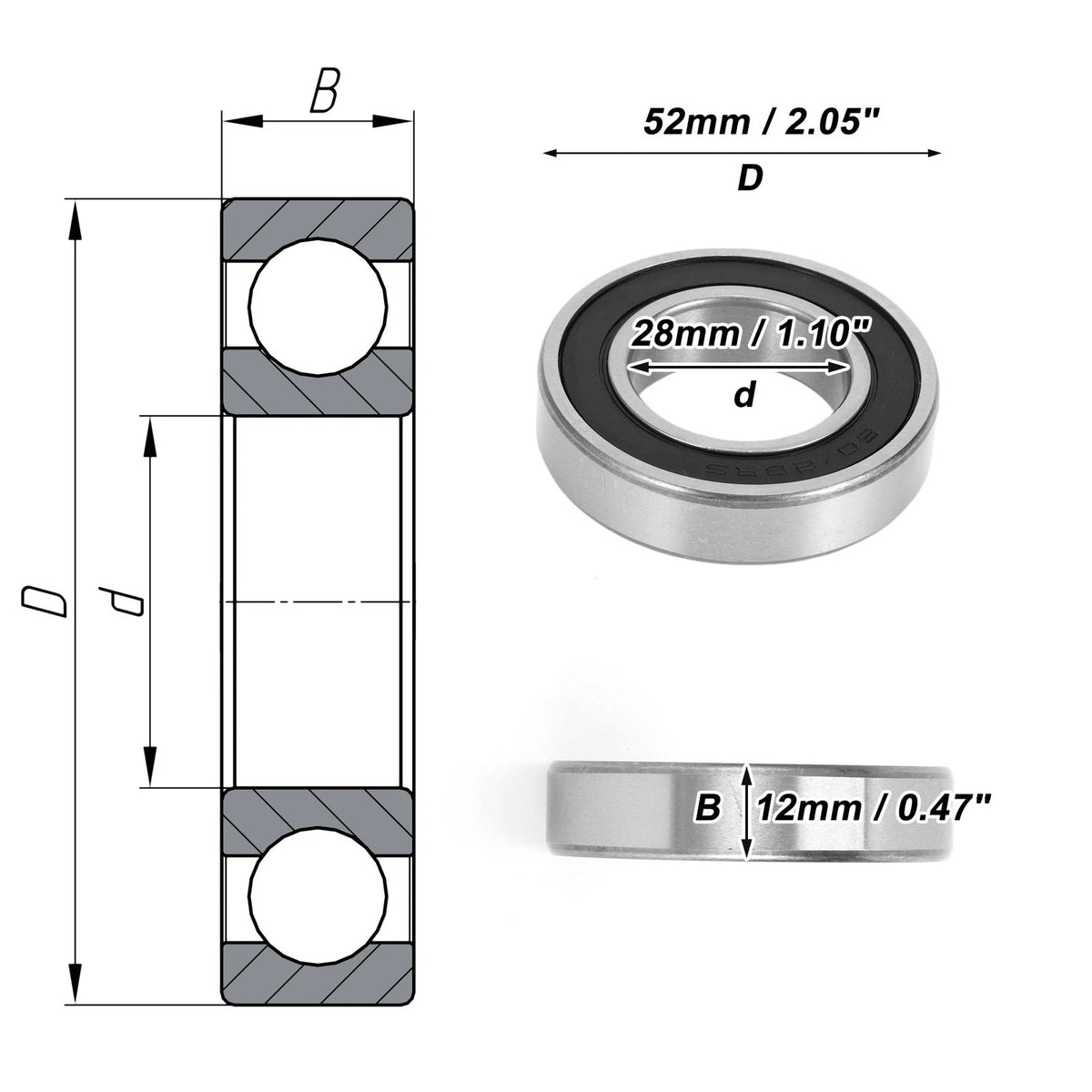 Deep Groove Ball Bearing 28x52x12mm for Scooter Skateboard (1 Pc)